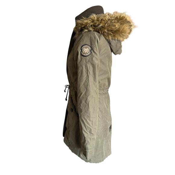 Abercrombie & Fitch Utility Parka Womens L Green Sherpa Lined Faux Fur Hood - Picture 4 of 16